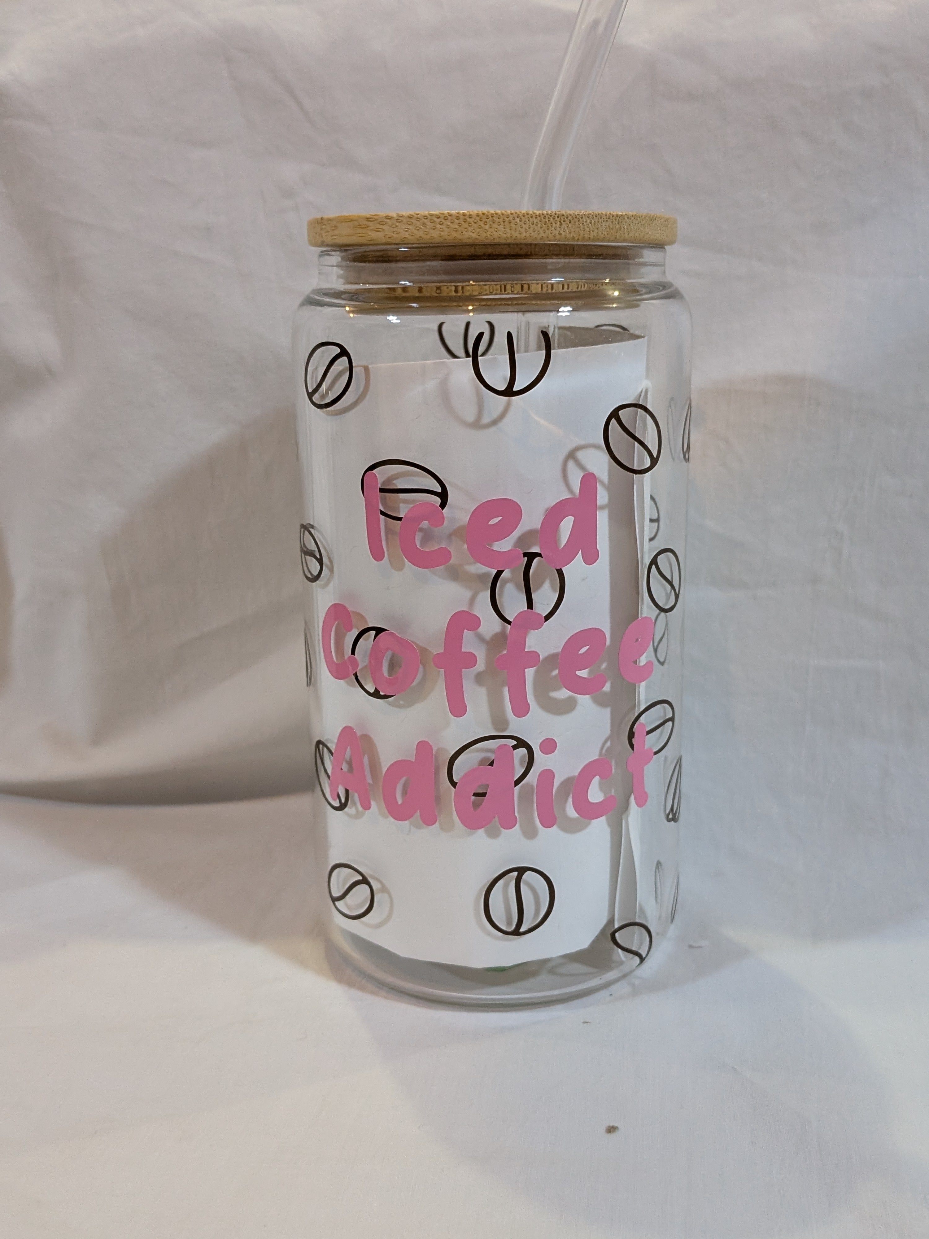 Iced Coffee Addict Glass Can Cup