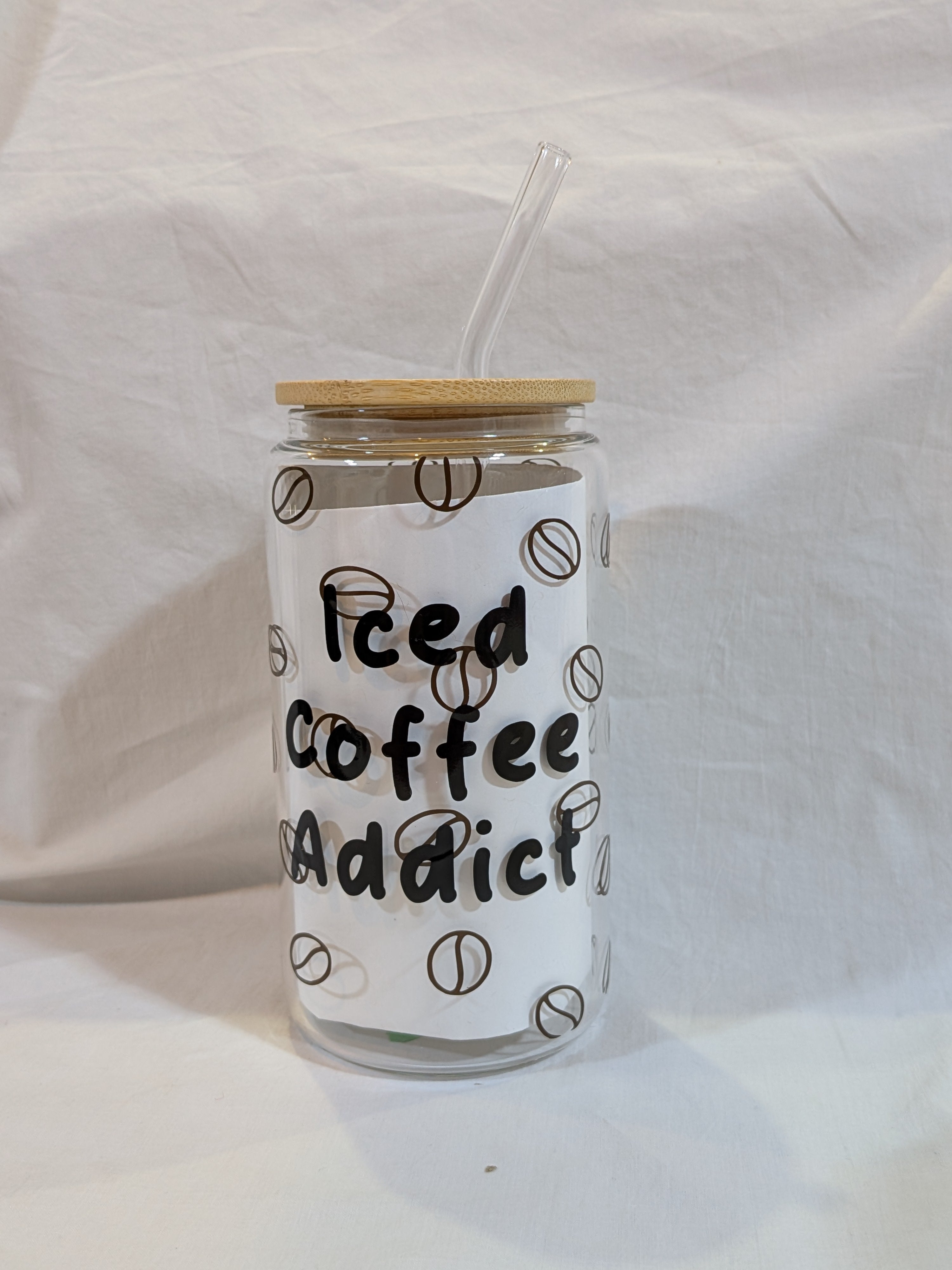 Iced Coffee Addict Glass Can Cup